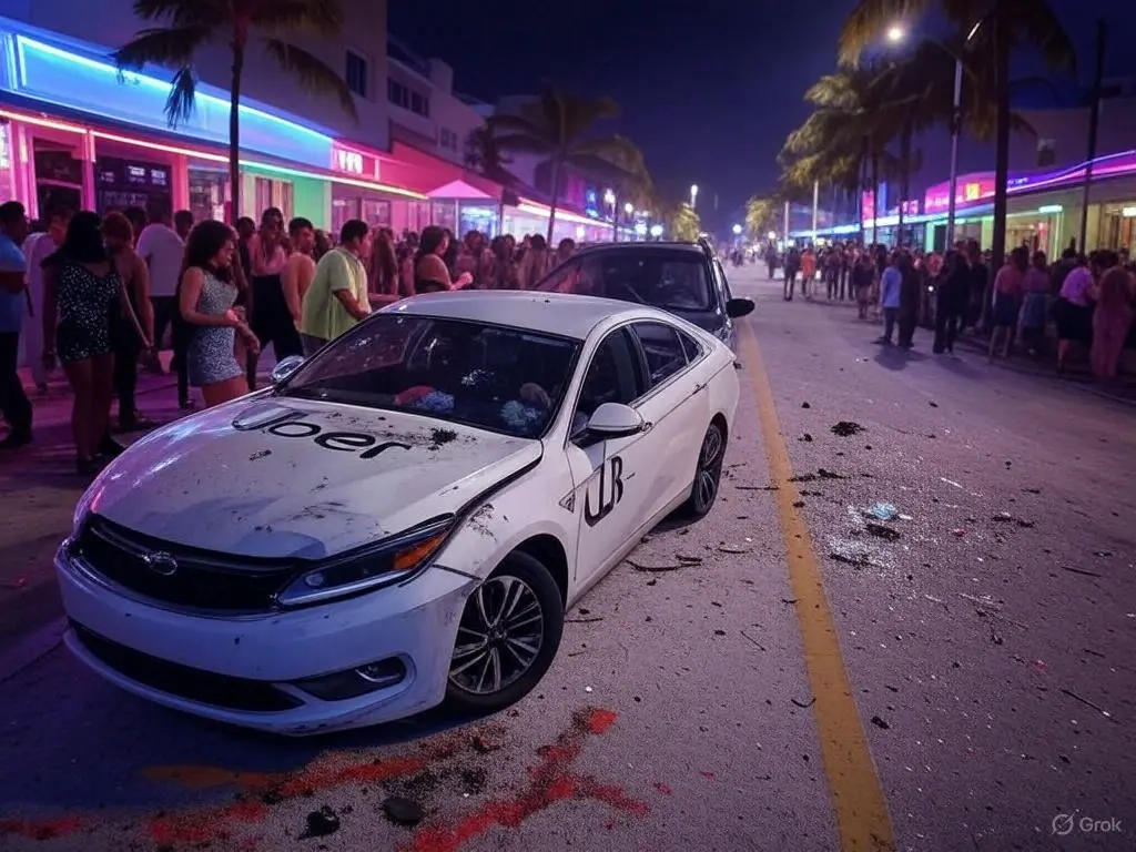 Miami spring break nightlife with Uber crash and party chaos
