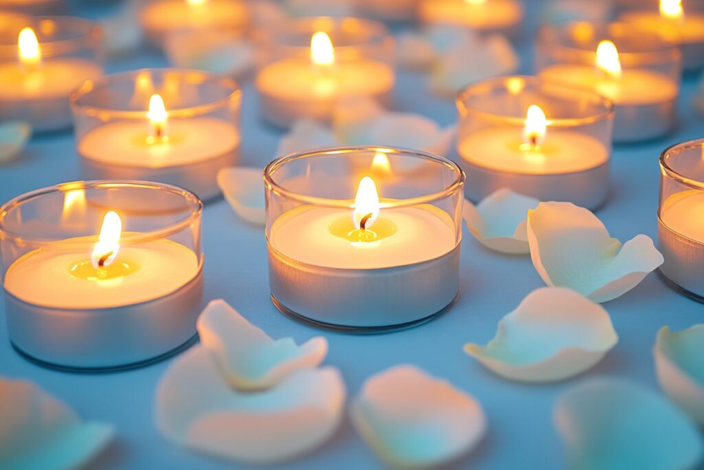 White candles symbolizing remembrance for Miranda Corsette in the Grindr lawsuit.
