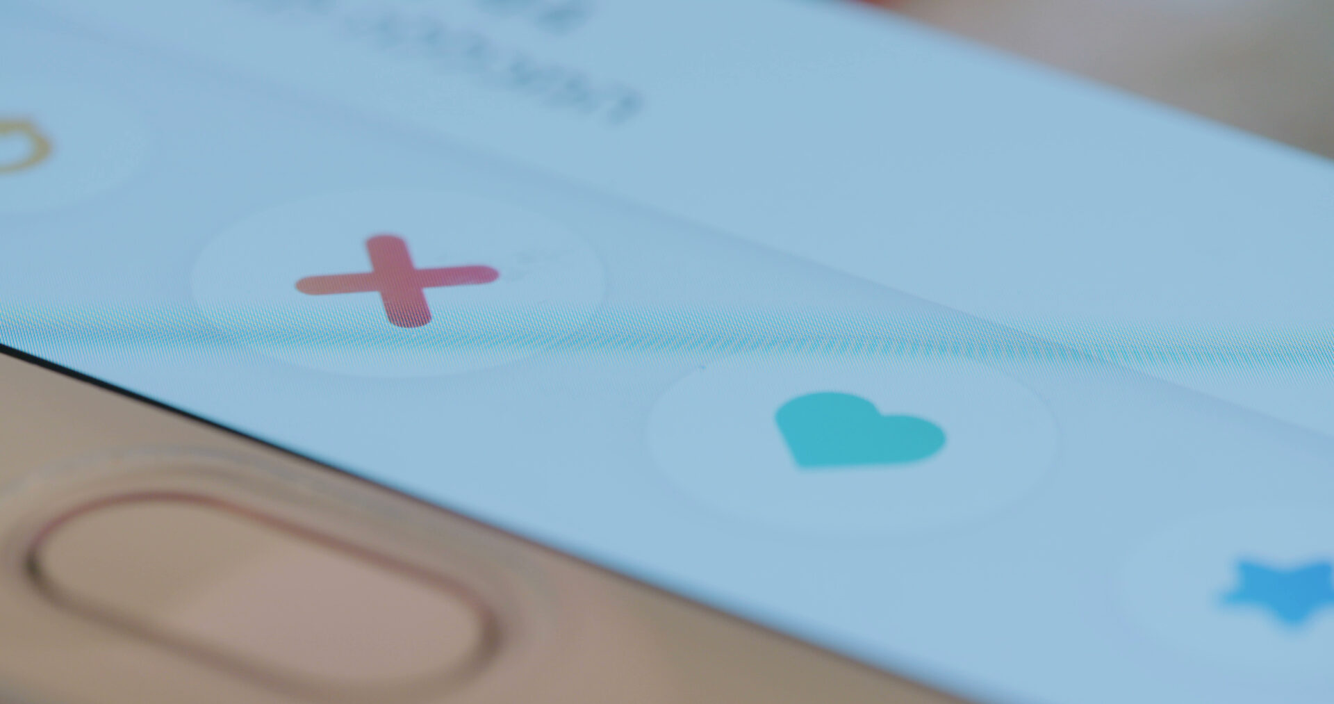 Close-up of a smartphone screen displaying dating app swipe icons, including a red X, teal heart, and blue star, representing potential risks in online dating encounters in Florida.