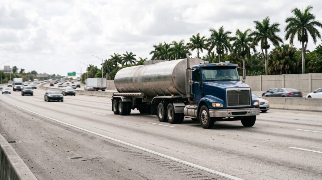 Tanker truck driving on a South Florida highway
